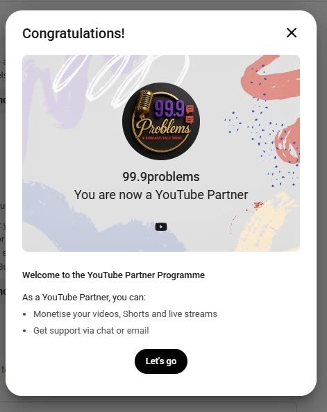 99.9problems YouTube Partner Program status