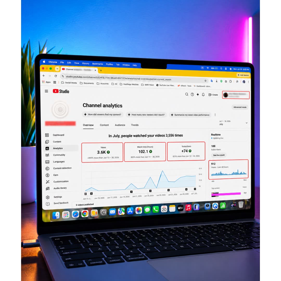Live YouTube Studio analytics dashboard